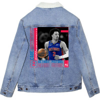 Cade Cunningham Basketball Edit Poster Pistons Unisex Sherpa-lined Denim Jacket | Artistshot