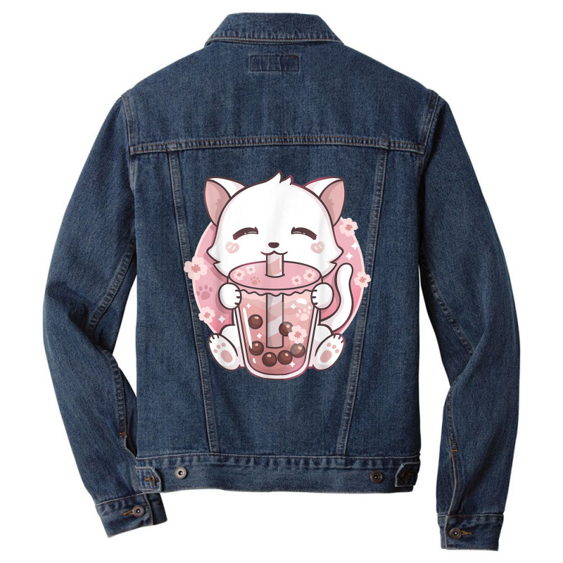 Anime Kawaii Boba Cat Bubble Tea Cat Boba Tea Cat Men Denim Jacket by Irena D Good | Artistshot