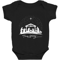 True Story Nativity Christmas Baby Jesus Manger Catholic Long Sleeve Baby Bodysuit | Artistshot