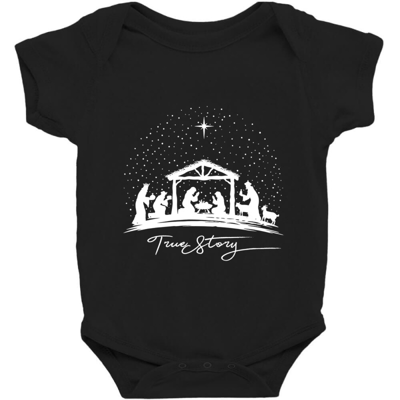 True Story Nativity Christmas Baby Jesus Manger Catholic Long Sleeve Baby Bodysuit by MaricelyOrtiz | Artistshot