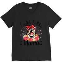 English Bulldog Mama Florals Cute Dog Mom Mother's Day V-neck Tee | Artistshot