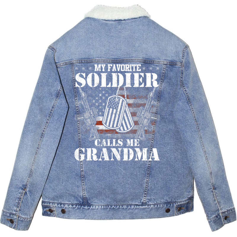 My Favorite Soldier Calls Me Grandma Veteran Shirts Unisex Sherpa-lined Denim Jacket | Artistshot