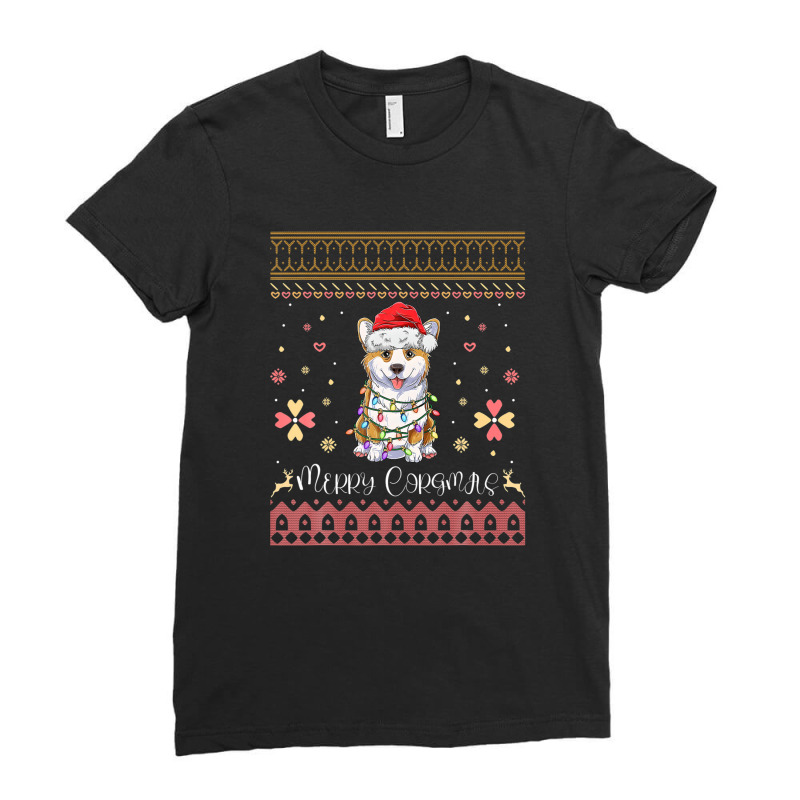 Merry Corgmas Corgi Christmas Tree Lights Happy Holidays Ladies Fitted T-Shirt by pusadalesyuki | Artistshot