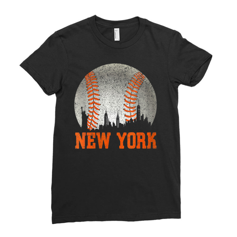 Womens New York Ny Skyline Baseball Vintage Met At Gameday V-neck Ladies Fitted T-Shirt by Min06 | Artistshot