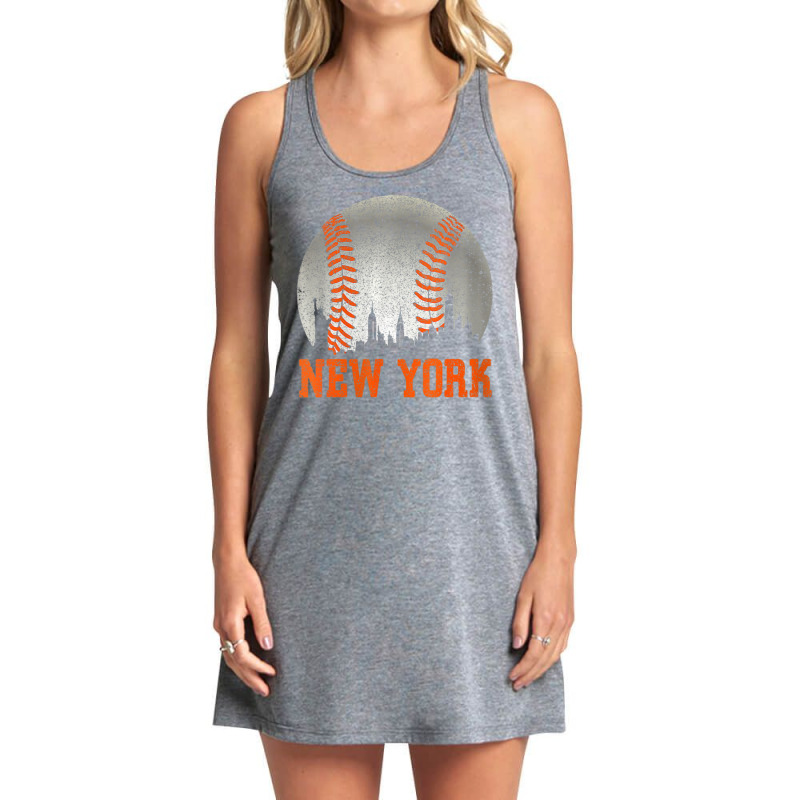 Womens New York Ny Skyline Baseball Vintage Met At Gameday V-neck Tank Dress by Min06 | Artistshot