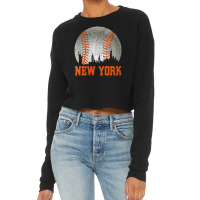 Womens New York Ny Skyline Baseball Vintage Met At Gameday V-neck Cropped Sweater | Artistshot