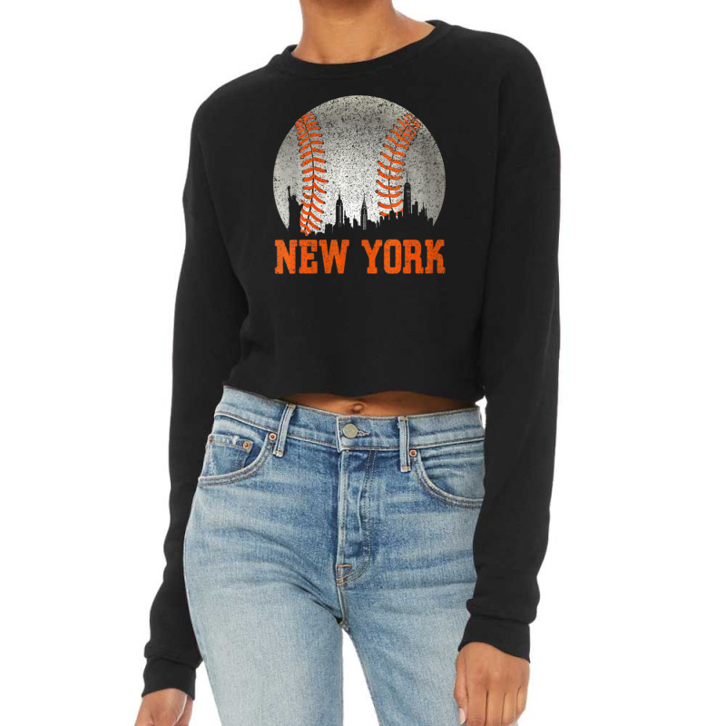 Womens New York Ny Skyline Baseball Vintage Met At Gameday V-neck Cropped Sweater by Min06 | Artistshot