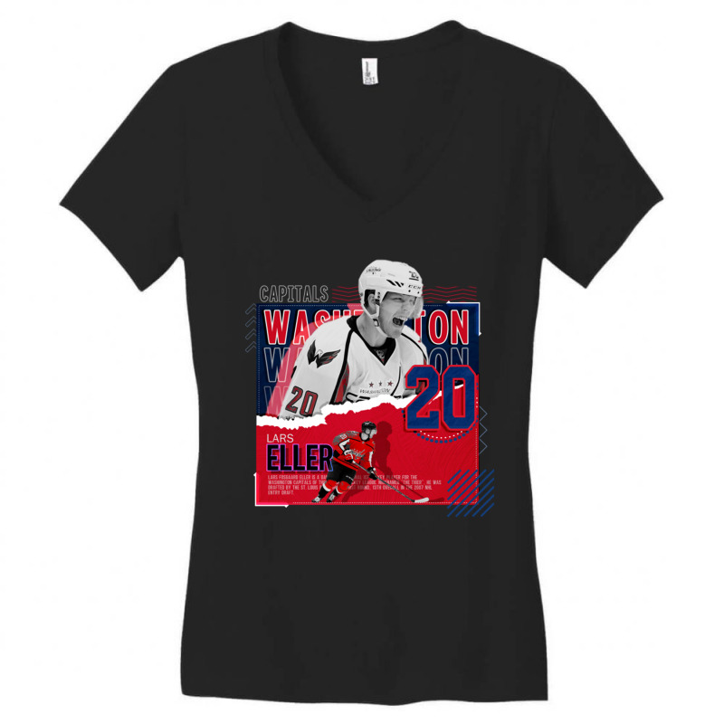 Lars Eller Hockey Paper Poster Capitals Women's V-Neck T-Shirt by LakeshaHughlett | Artistshot