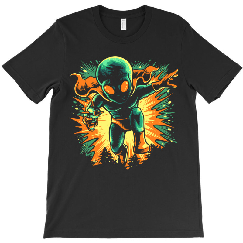 Retro Martian Alien On The Attack With His Ray Gun T-shirt | Artistshot