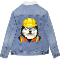 Alaskan Malamute Construction Worker Alaskan Malamute Dog 234 Unisex Sherpa-lined Denim Jacket | Artistshot