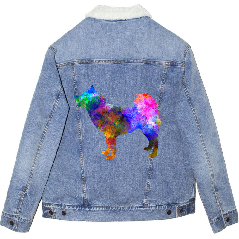 Greenland Dog In Watercolor Unisex Sherpa-lined Denim Jacket | Artistshot