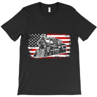 Train Steam Locomotive Railroad Usa American Flag T-shirt | Artistshot