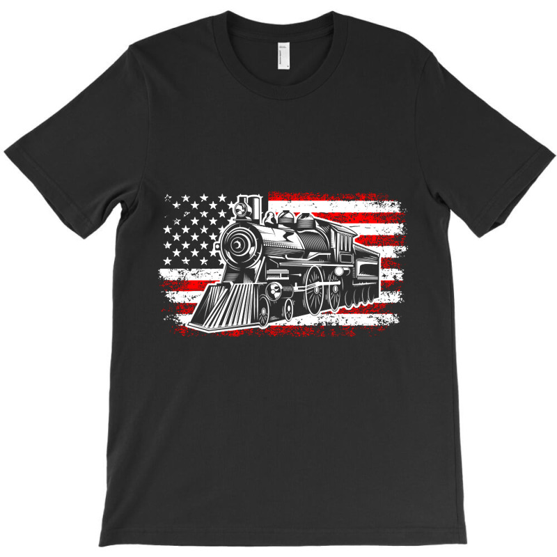 Train Steam Locomotive Railroad Usa American Flag T-shirt | Artistshot