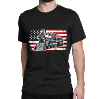 Train Steam Locomotive Railroad Usa American Flag Classic T-shirt | Artistshot