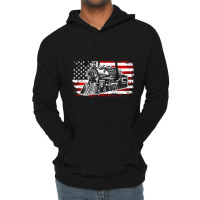 Train Steam Locomotive Railroad Usa American Flag Lightweight Hoodie | Artistshot