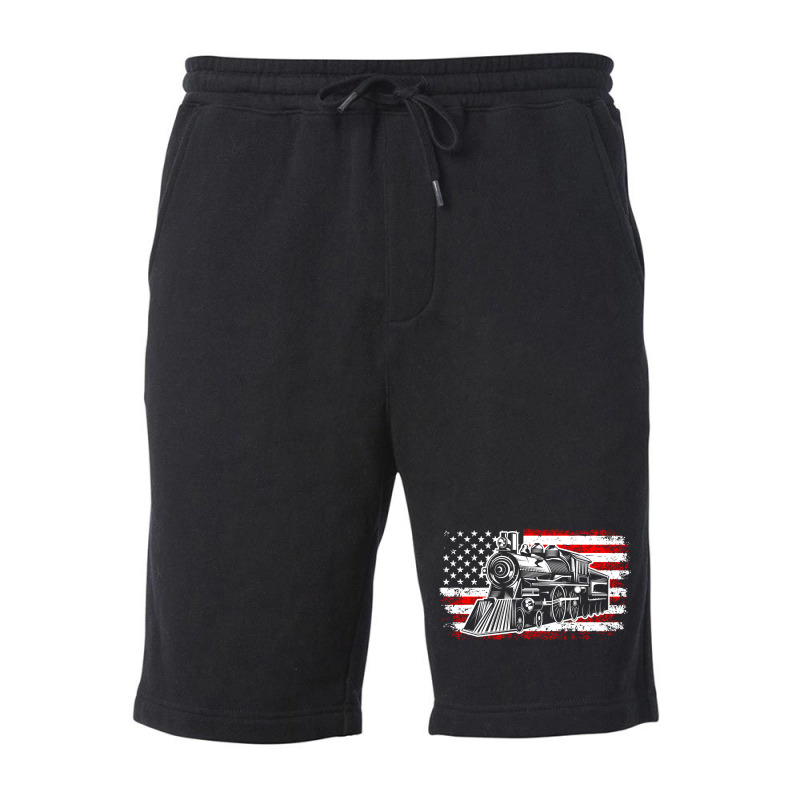 Train Steam Locomotive Railroad Usa American Flag Fleece Short | Artistshot