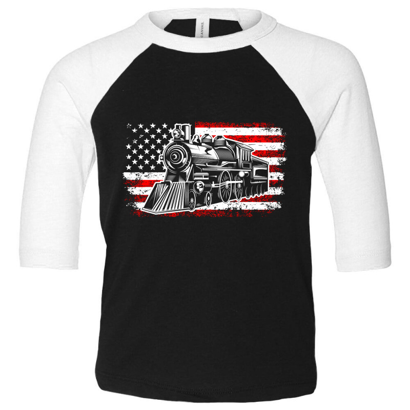 Train Steam Locomotive Railroad Usa American Flag Toddler 3/4 Sleeve Tee | Artistshot