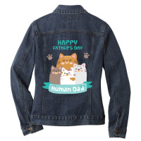 Happy Fathers Human Dad Cats Ladies Denim Jacket | Artistshot