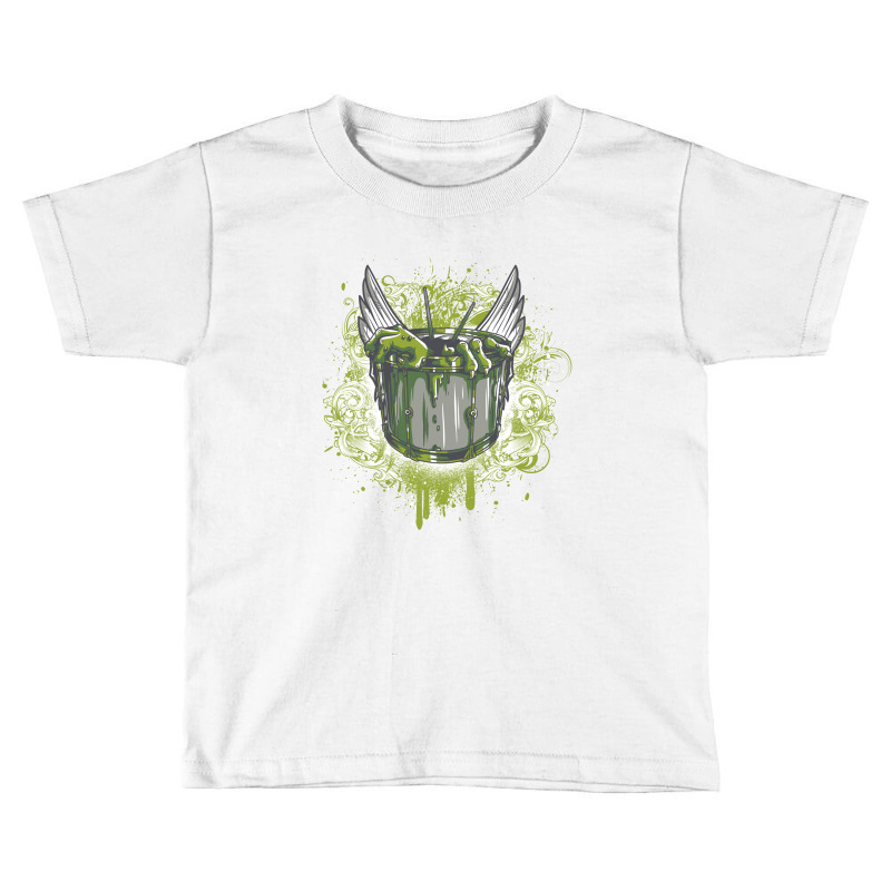 A Monster That’s Coming Out A Drum Set On A Vibrant Green Background Toddler T-shirt | Artistshot