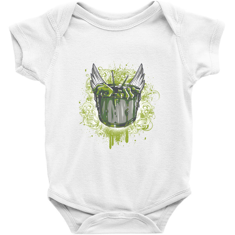 A Monster That’s Coming Out A Drum Set On A Vibrant Green Background Baby Bodysuit | Artistshot