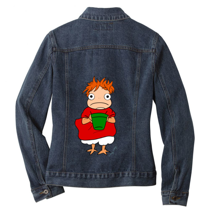 Ponyo With Their Bucket Long Ladies Denim Jacket by AYESHAJOHNSON | Artistshot