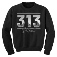 Detroit 313 Area Code Skyline Michigan Vintage Youth Sweatshirt | Artistshot