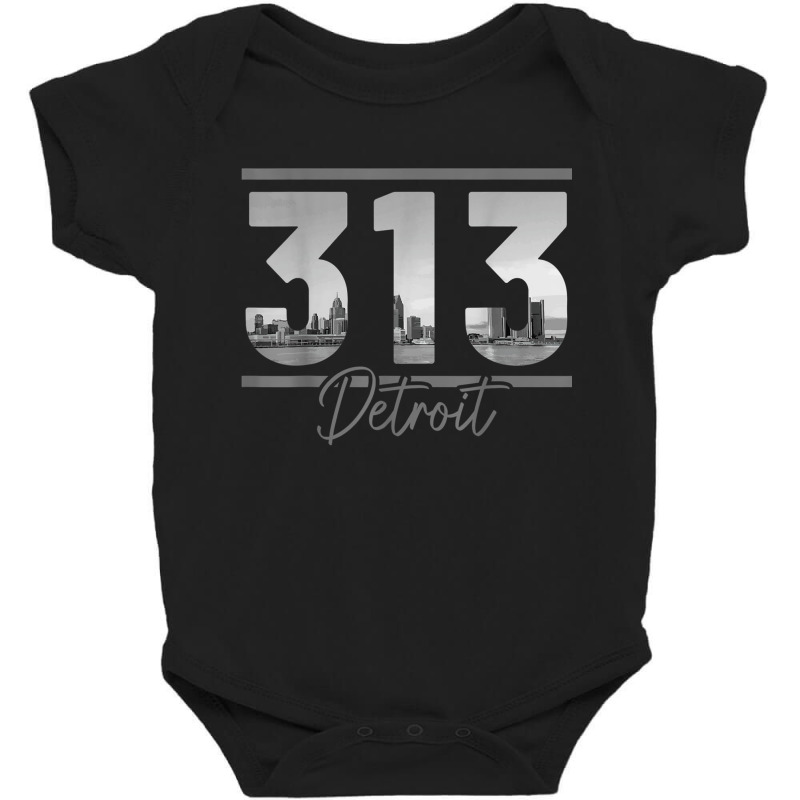 Detroit 313 Area Code Skyline Michigan Vintage Baby Bodysuit by DanielEricJagd | Artistshot