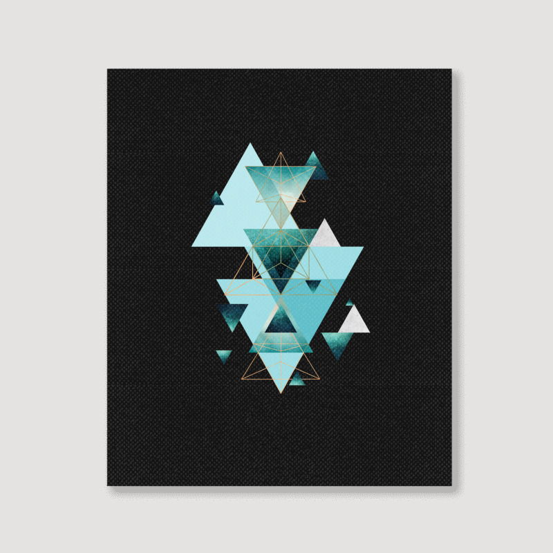 Geometric Triangle Compilation In Teal Portrait Canvas Print | Artistshot