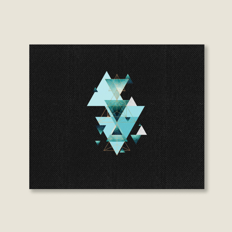 Geometric Triangle Compilation In Teal Landscape Canvas Print | Artistshot