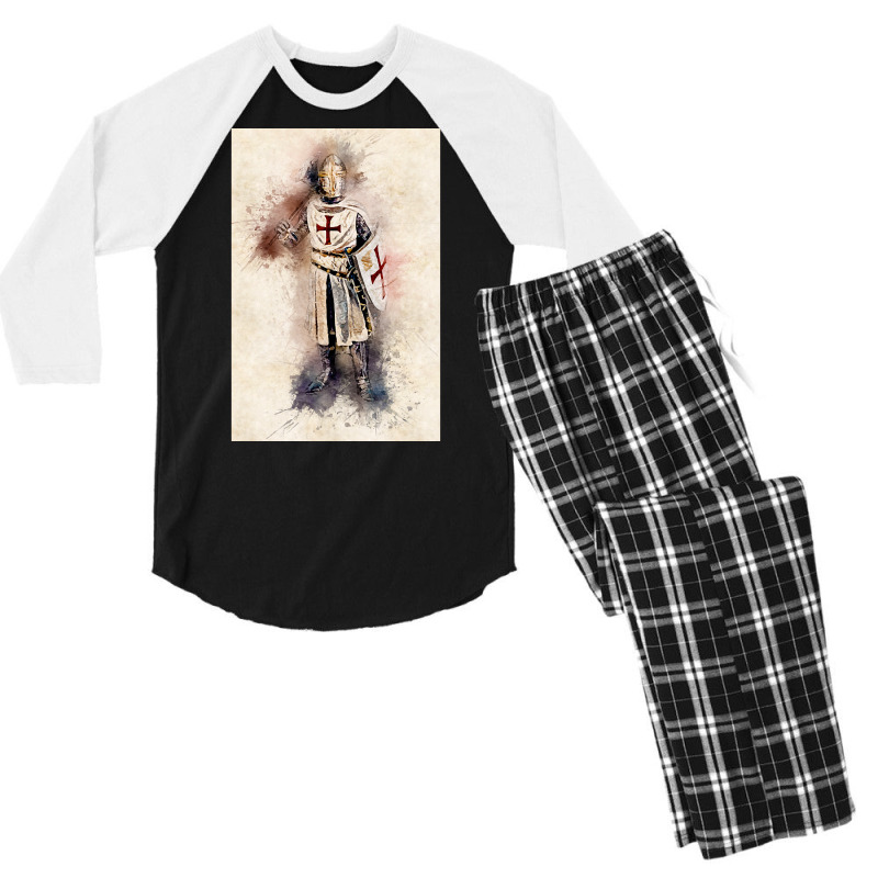 Knights Templar Warrior The Crusader Watercolor Historic Fine Art Men's 3/4 Sleeve Pajama Set | Artistshot