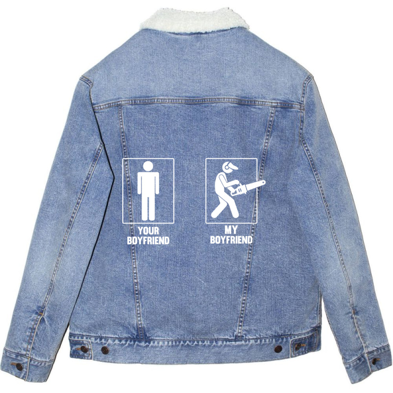 Your Boyfriend My Boyfriend Chainsaw Unisex Sherpa-Lined Denim Jacket by Crews Micki | Artistshot