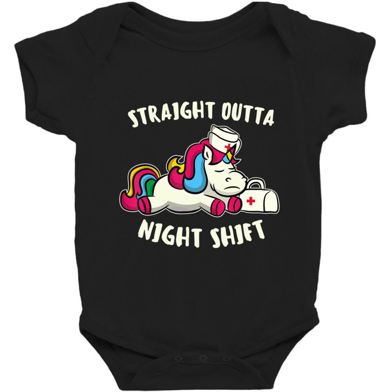 Funny Straight Outta Night Shift For Nurse Unicorns Baby Bodysuit | Artistshot