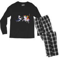 Funny Cat Riding Magical Unicorn Sword Fighting Shark Men's Long Sleeve Pajama Set | Artistshot