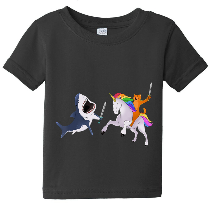 Funny Cat Riding Magical Unicorn Sword Fighting Shark Baby Tee by yumgaugeteuda | Artistshot