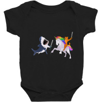 Funny Cat Riding Magical Unicorn Sword Fighting Shark Baby Bodysuit | Artistshot