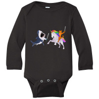 Funny Cat Riding Magical Unicorn Sword Fighting Shark Long Sleeve Baby Bodysuit | Artistshot