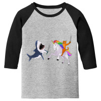 Funny Cat Riding Magical Unicorn Sword Fighting Shark Youth 3/4 Sleeve | Artistshot