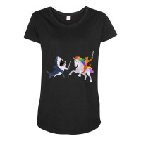 Funny Cat Riding Magical Unicorn Sword Fighting Shark Maternity Scoop Neck T-shirt | Artistshot