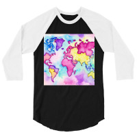 Pastel Watercolors World Map Art Design 3/4 Sleeve Shirt | Artistshot