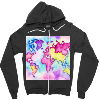 Pastel Watercolors World Map Art Design Zipper Hoodie | Artistshot