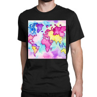 Pastel Watercolors World Map Art Design Classic T-shirt | Artistshot