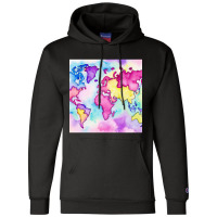 Pastel Watercolors World Map Art Design Champion Hoodie | Artistshot