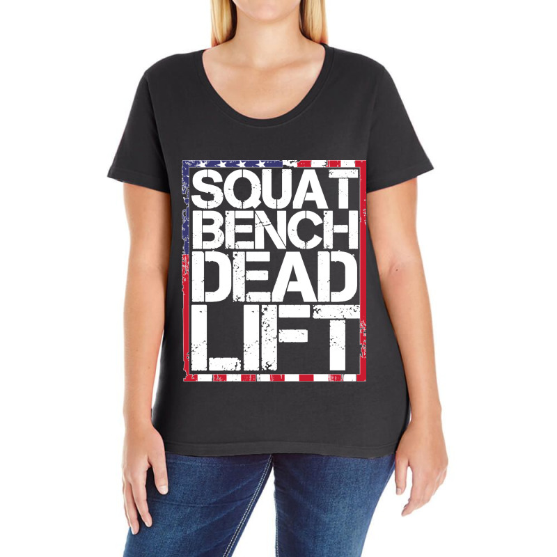 Usa Flag Squat Bench Deadlift For Weight Training Gift Pullover Hoodie Ladies Curvy T-Shirt by MARKANTHONYWALKER | Artistshot