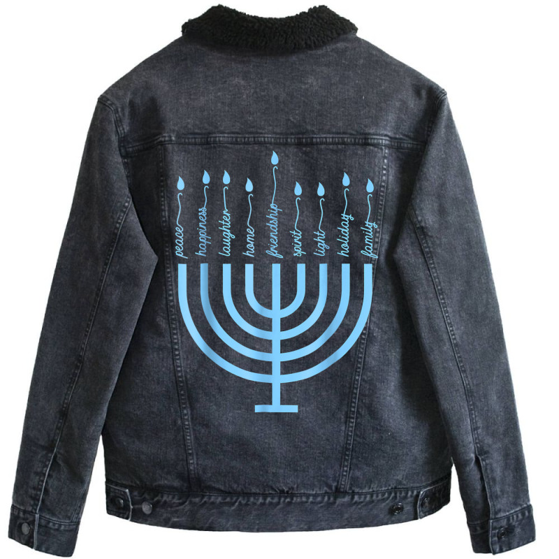 Happy Hanukkah Menorah Vintage Hebrew Jewish Holiday T Shirt Unisex Sherpa-lined Denim Jacket | Artistshot