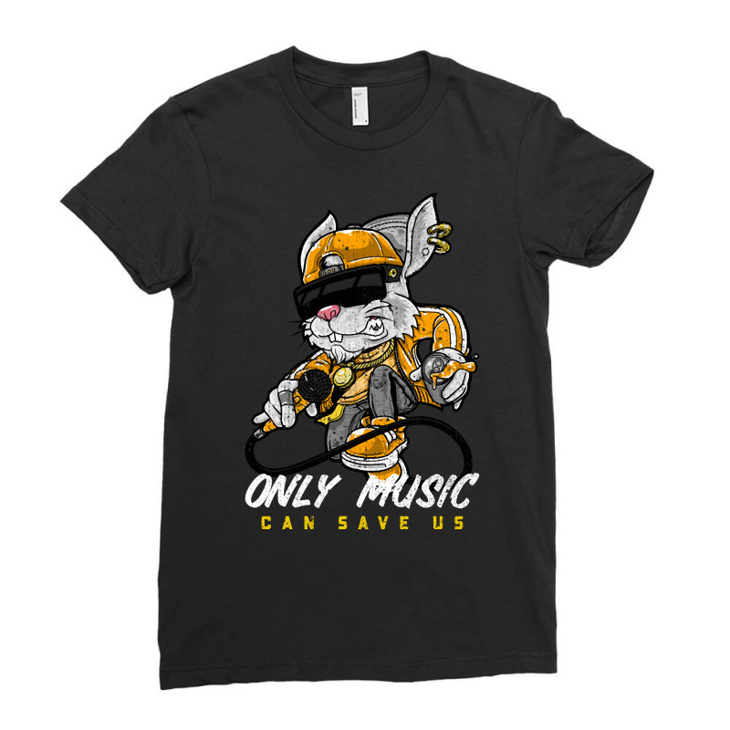 Only Music Can Save Us With Bunny Qtyle Ladies Fitted T-Shirt by declangreenwood | Artistshot