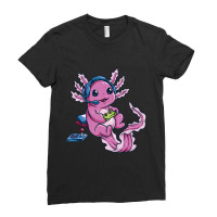 Axolotl Fish Playing Video Game Games-o-lot White Axolotl Lizard Kawai Ladies Fitted T-shirt | Artistshot