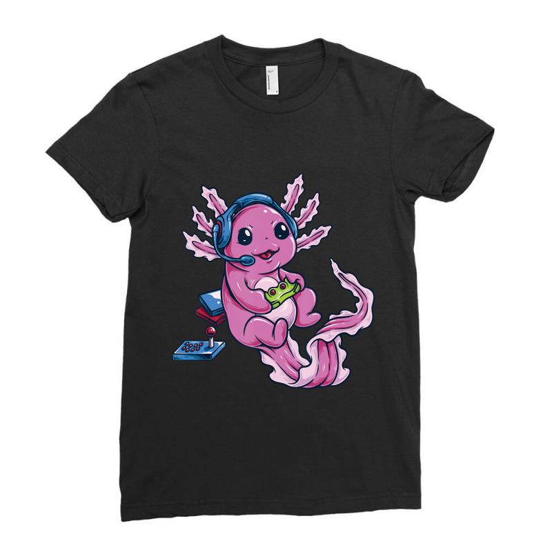 Axolotl Fish Playing Video Game Games-o-lot White Axolotl Lizard Kawai Ladies Fitted T-Shirt by Min08 | Artistshot