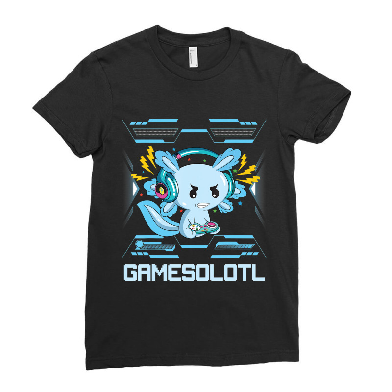 Axolotl Fish Playing Video Game Games-o-lot White Axolotl Lizard Kawai Ladies Fitted T-Shirt by Min08 | Artistshot