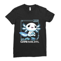 Axolotl Fish Playing Video Game Games-o-lot White Axolotl Lizard Kawai Ladies Fitted T-shirt | Artistshot