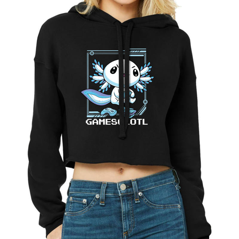 Axolotl Fish Playing Video Game Games-o-lot White Axolotl Lizard Kawai Cropped Hoodie by Min08 | Artistshot